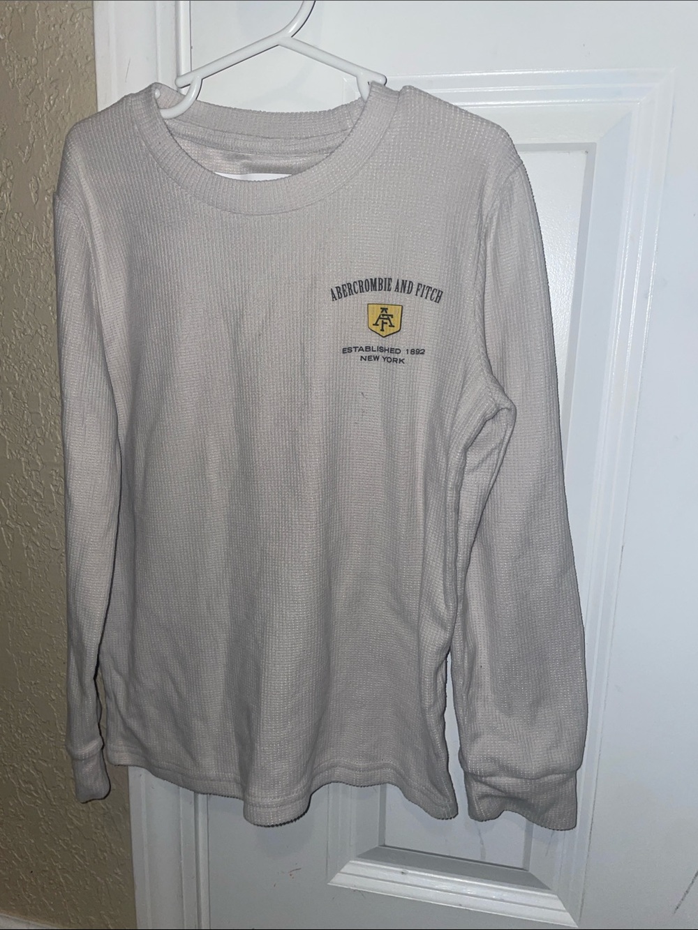 Abercrombie & Fitch Kids Beige/Cream Waffle Long-Sleeve Tee